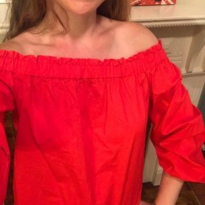 Beautiful Red Off the Shoulder J. Crew Top